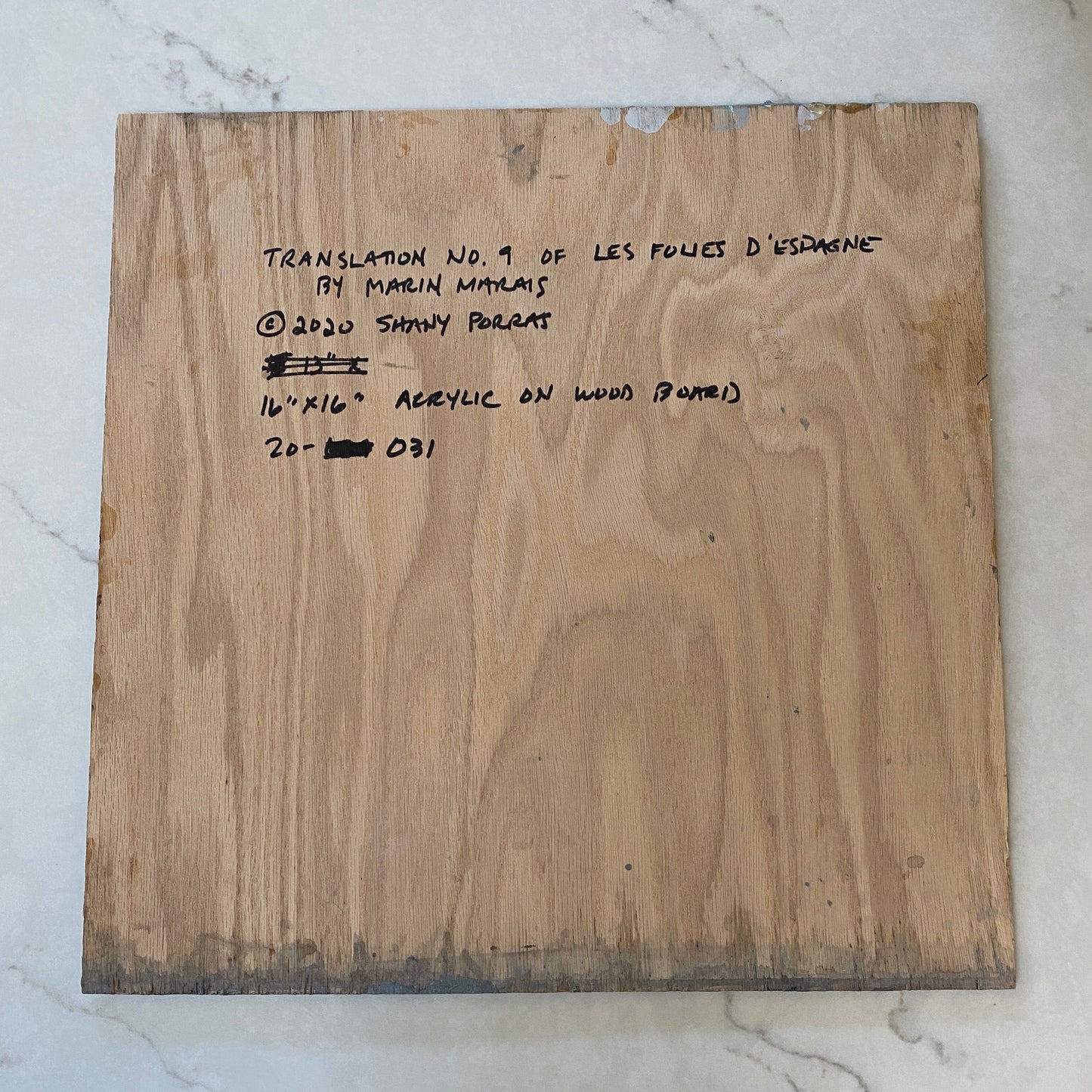 Translation No. 9 of "Les Folies d'Espagne" (M. Marais)-Acrylic on cradled wood board