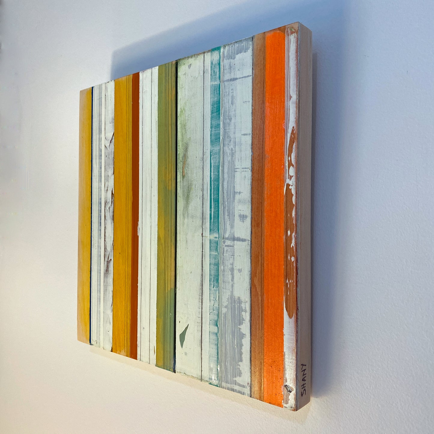 Translation #3 of "The Night We Met" - stripes mixed media on wood board