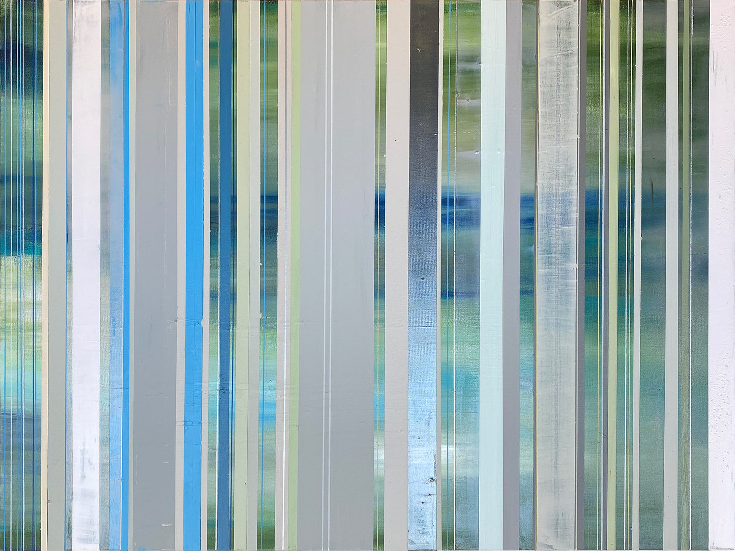 Appalachian Spring No. 5 - Blue Striped Painting with Landscape Background - Acrylic on Canvas