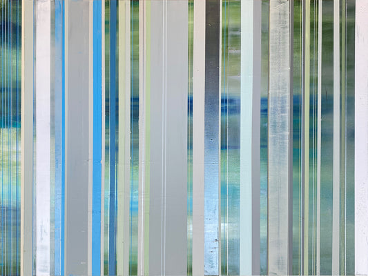 Appalachian Spring No. 5 - Blue Striped Painting with Landscape Background - Acrylic on Canvas