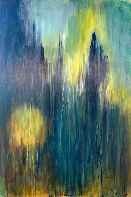 Translation No. 1 of Piano Concerto No. 2 in F Major, II. Andante (D. Shostakovich) - Blue Green Yellow Glazes on Canvas