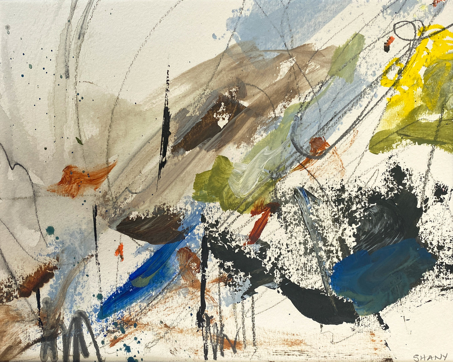 Abstract Landscape - Study for Fall Day - Mixed media on paper FRAMED