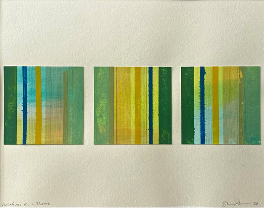 Variations on a Theme - Blue Triptych - Acrylic and graphite stripes on paper