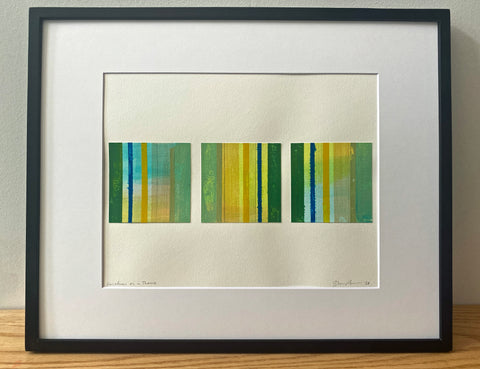 Variations on a Theme - Blue Triptych - Acrylic and graphite stripes on paper
