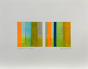 Variations on a Theme - Orange Diptych - Acrylic and graphite stripes on paper