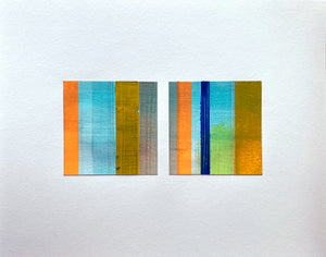 Variations on a Theme - Green Diptych - Acrylic washi graphite stripes on paper