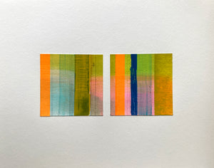 Variations on a Theme - Pink Diptych - Acrylic washi graphite stripes on paper