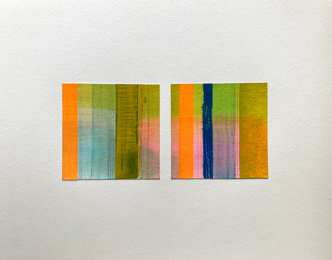 Variations on a Theme - Pink Diptych - Acrylic washi graphite stripes on paper