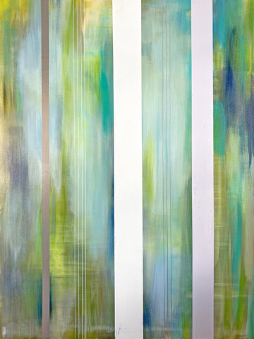 Appalachian Spring No. 3 - Blue Green Striped Painting with Hazy Background - Acrylic on Canvas