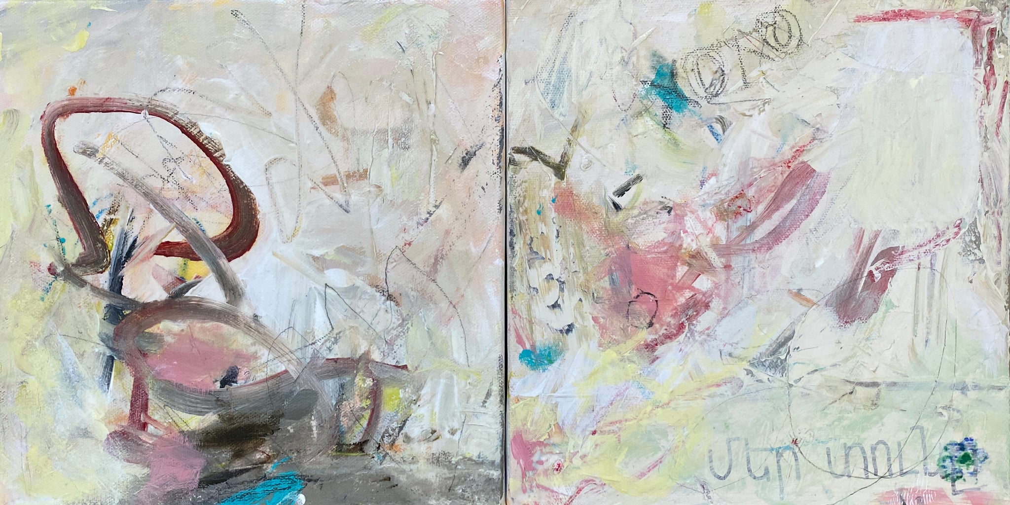 Translation of "Our Home" in Armenian - Diptych Acrylic Mixed Media on Canvas