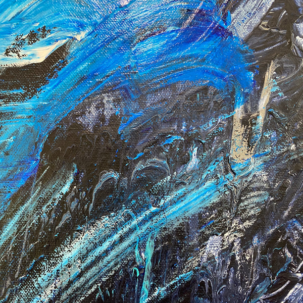 The Conflict #1 - Blue Action Painting - Acrylic and graphite on canvas