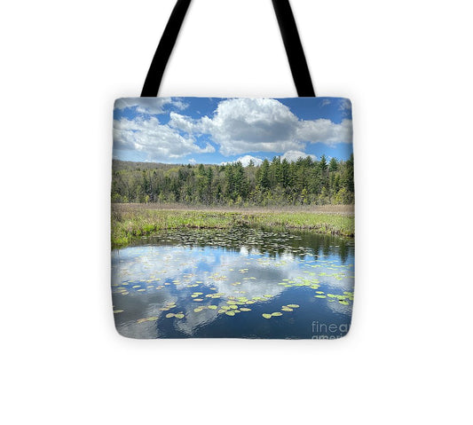 Berkshires Lily Pads Pond River Reflections- Signs of Spring - Tote Bag