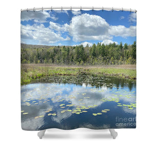 Berkshires Lily Pads Pond River Reflections- Signs of Spring - Shower Curtain