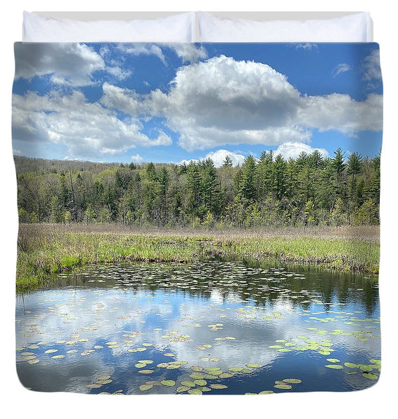 Berkshires Lily Pads Pond River Reflections- Signs of Spring - Duvet Cover