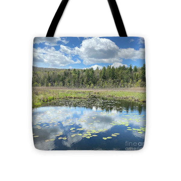 Berkshires Lily Pads Pond River Reflections- Signs of Spring - Tote Bag