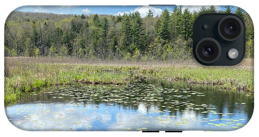 Berkshires Lily Pads Pond River Reflections- Signs of Spring - Phone Case