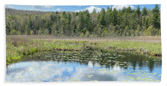 Berkshires Lily Pads Pond River Reflections- Signs of Spring - Bath Towel