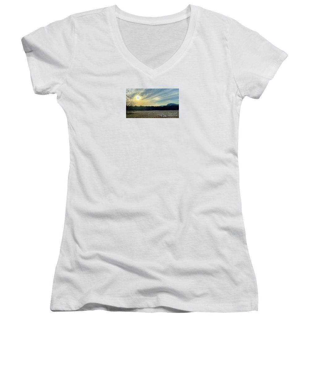 Berkshires - Morning at Gould Meadows - Field Sunrise - Women's V-Neck
