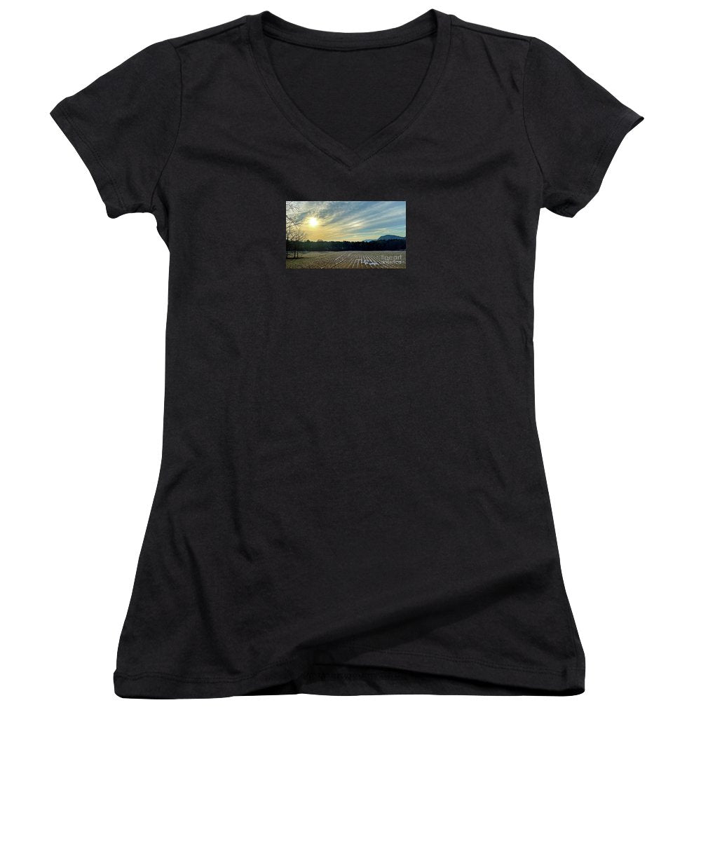 Berkshires - Morning at Gould Meadows - Field Sunrise - Women's V-Neck