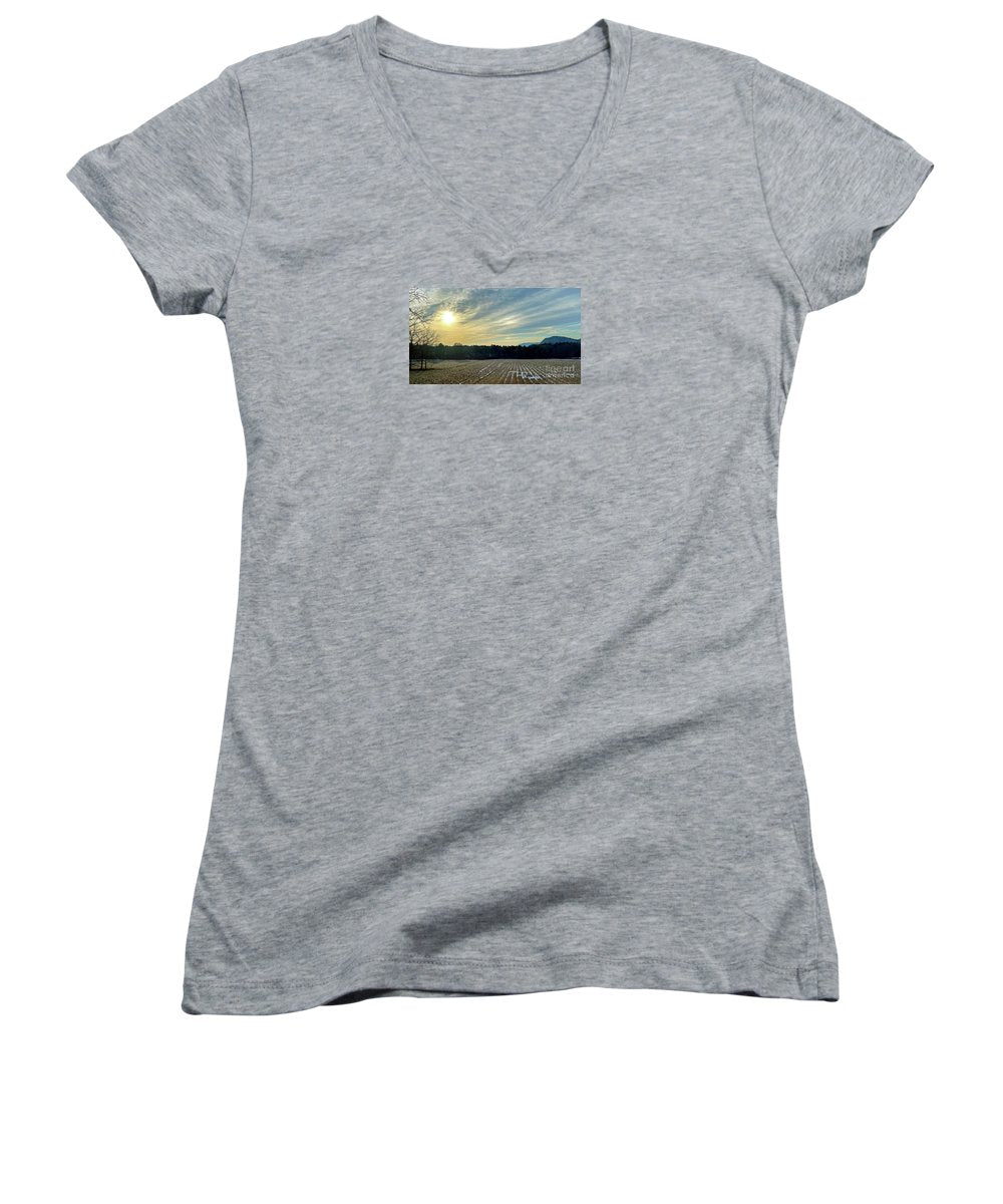Berkshires - Morning at Gould Meadows - Field Sunrise - Women's V-Neck