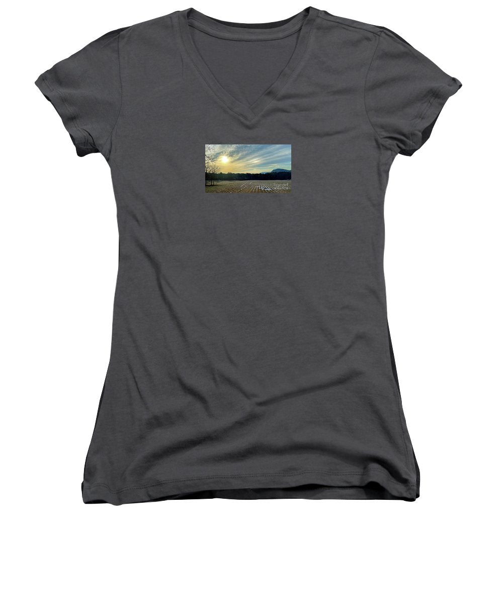 Berkshires - Morning at Gould Meadows - Field Sunrise - Women's V-Neck
