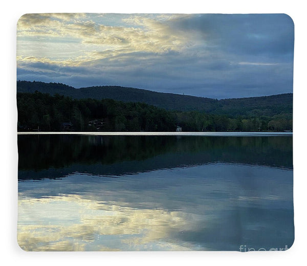 Berkshires - Lake Mahkeenac - Stockbridge Lake Sunset Summer Clouds Mountains Reflection - Blanket